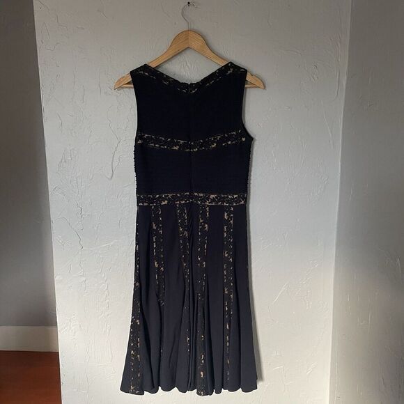 Tadashi Shoji Dress Women Small Blue Midi Navy Nude Pintuck Jersey Lace Tank - Picture 5 of 8